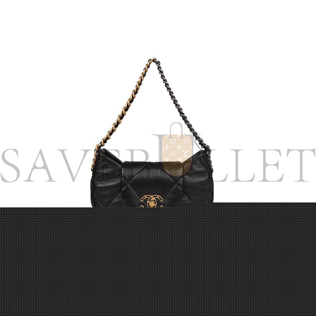 Ch*el master 19 hobo bag black lambskin mixed metal hardware as4638 (30*21*7.5cm)